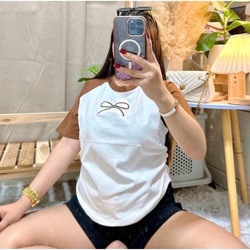 60 เสื้อสาวอวบ ปักโบว์ทูโทนพรางหุ่น : อก 34-50