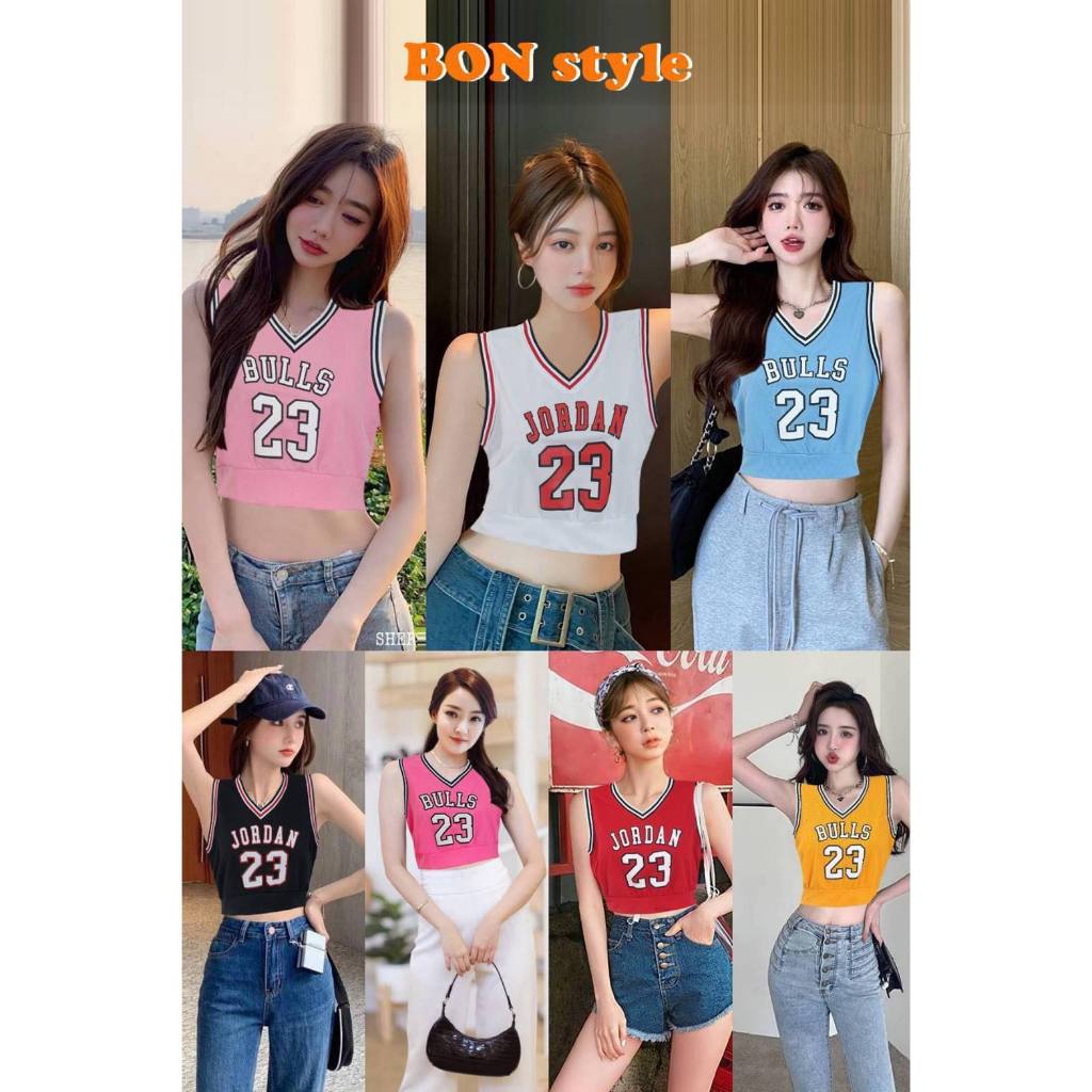 พร้อมส่ง เสื้อบาสทรงครอป แขนกุด ใส่สบาย ใส่ออกกำลังได้ พิมพ์ลาย BULLS 23 อก36นิ้ว ยาว16นิ้ว #น่ารัก แนวหวาน