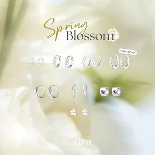 earika.earrings - spring blossom hoop collection ต่างหูห่วงดอกไม้ก้านเงินแท้ชุบทองคำขาว ผิวแพ้ง่ายใส่ได้