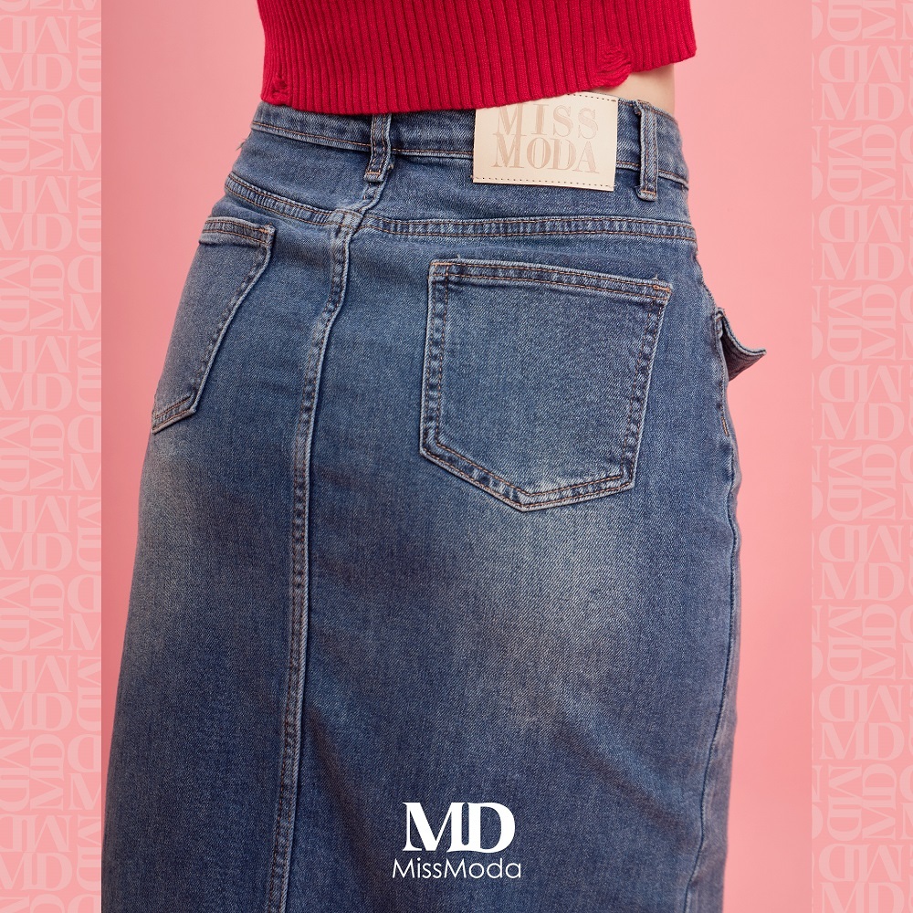 Missmoda รุ่น MC-241BJ035-BL กระโปรงยีนส์แบบยาวดีไซน์แหวกข้างหน้ากระเป๋าแต่งlogo สียีนส์ ราคา ถูกที่สุด ดีลบีเคเค แกลเลอรีภาพที่ 6