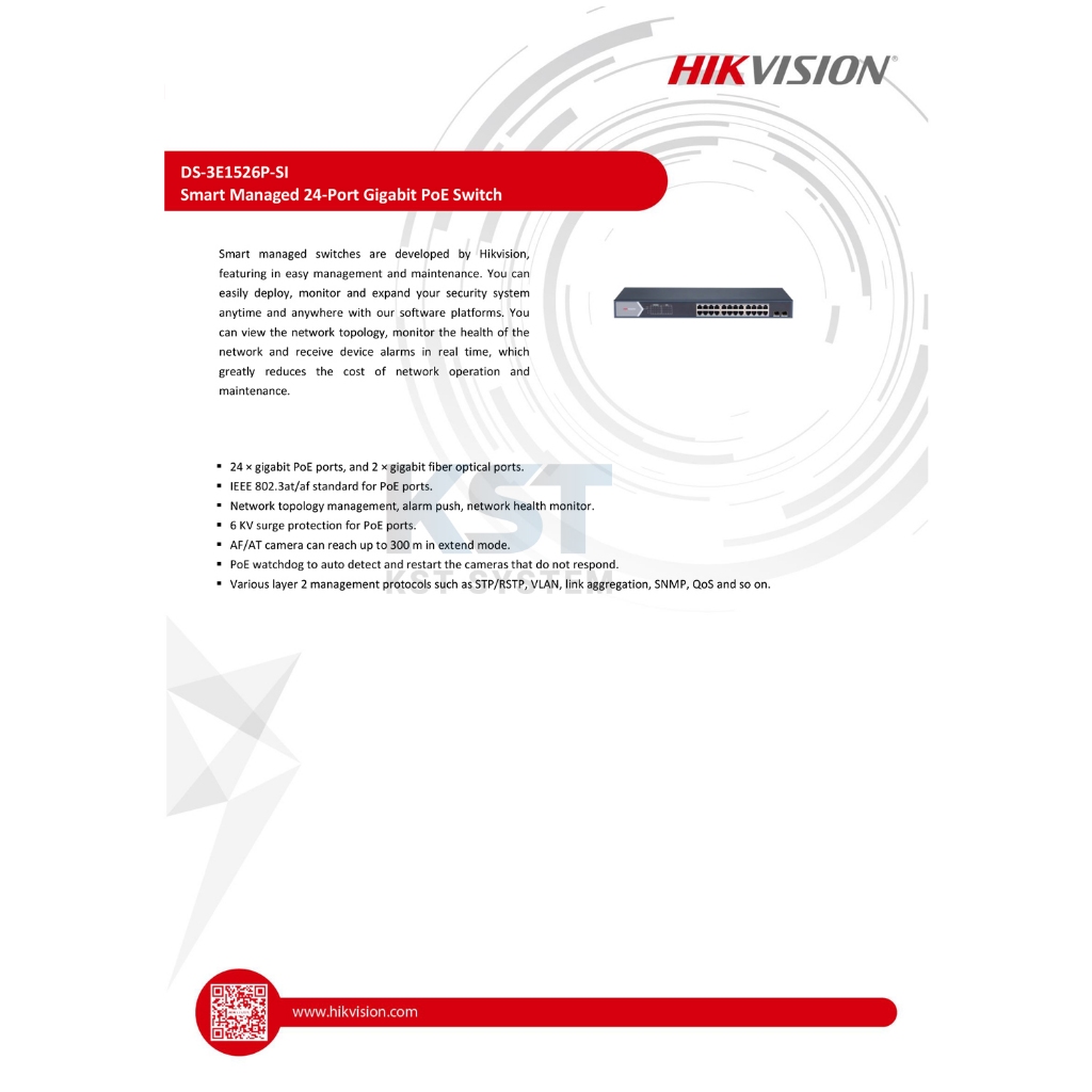 DS-3E1526P-SI Hikvision Smart Managed PoE Switch 24Ports