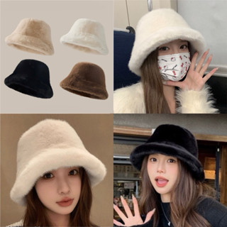 (TR) หมวกบัคเก็ต กันหนาวขนเฟอร์ ทรงปีกแคบ