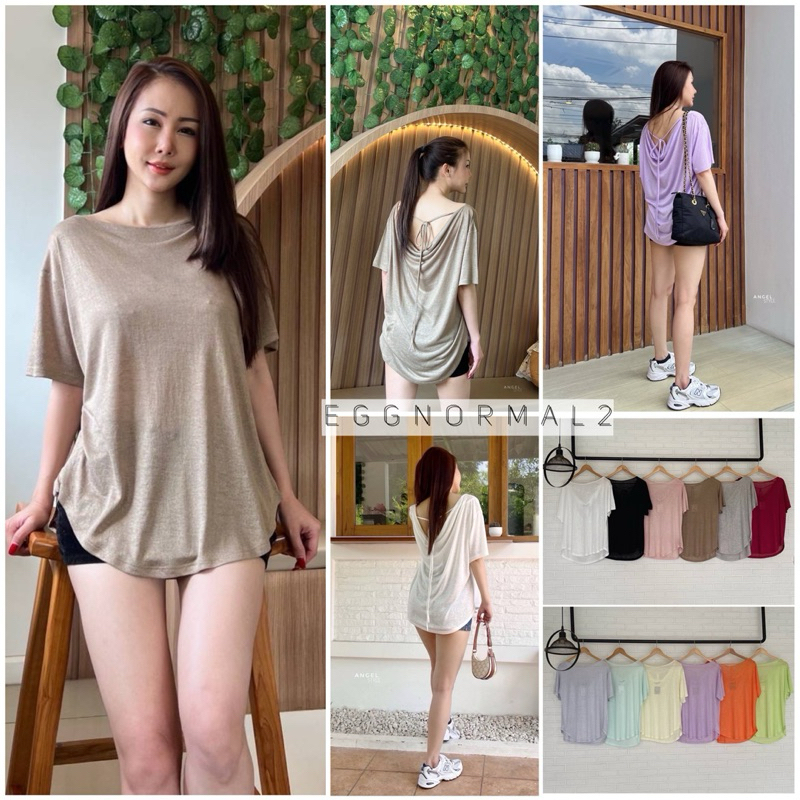 TOPSHOP ❤️ T216   เสื้อยืดคอปาดหลังถ่วงแขนสั้น ผ้าสล๊าฟนำเข้า - รูปที่ 7