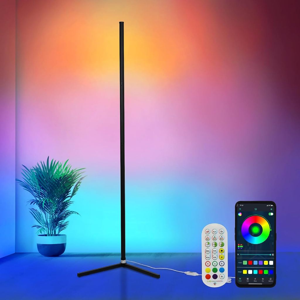 เซบีญามุมโคมไฟตั้งพื้น RGB สีเปลี่ยนโคมไฟแบบมีขาตั้ง LED 61 "สูงไฟอ่านหนังสือพร้อม Bluetooth Romote แอพนำสมัยควบคุมนุ่มแ