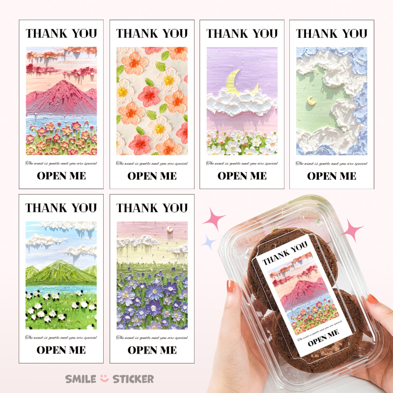 [พร้อมส่ง] สติ๊กเกอร์ Thank you แพ็ก 50 แผ่น ขนาด 5x10 cm สไตล์ painting