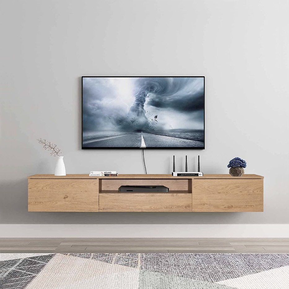 Tomato Home ชั้นทีวีติดผนัง Rome wall TV unit กว้าง200ซม |เหมาะทีวีใหญ่สุด 85นิ้ว |  ชั้นทีวีมินิมอล