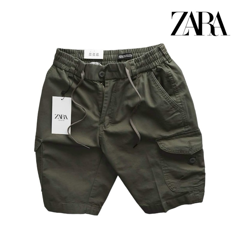 Z A R A กางเกงคาร์โก้ขาสั้น(26-36) เอวยืด มีเชือก
