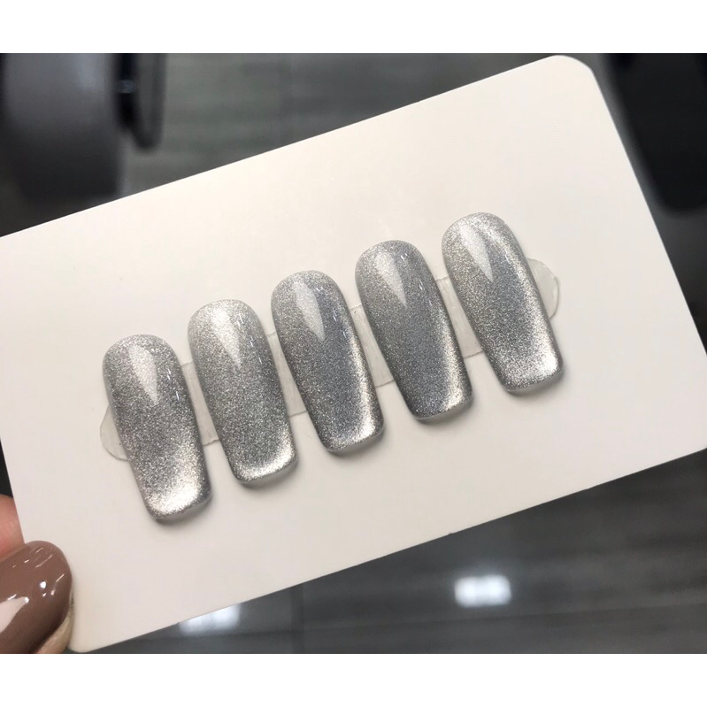 เล็บปลอมเจลแท้สีลูกแก้วเงิน01❗️แถมฟรี❗️กาวน้ำ+ตะไบ+แผ่นแอลกอฮอล์(1ชุด)