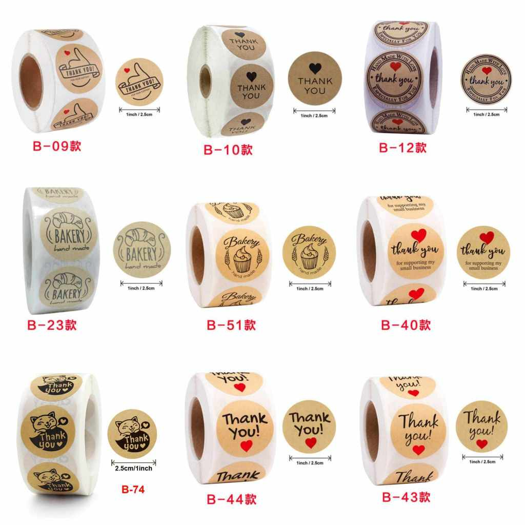 B-xx กระดาษคราฟ สติกเกอร์ Thank You 1 นิ้ว 500 ดวง
