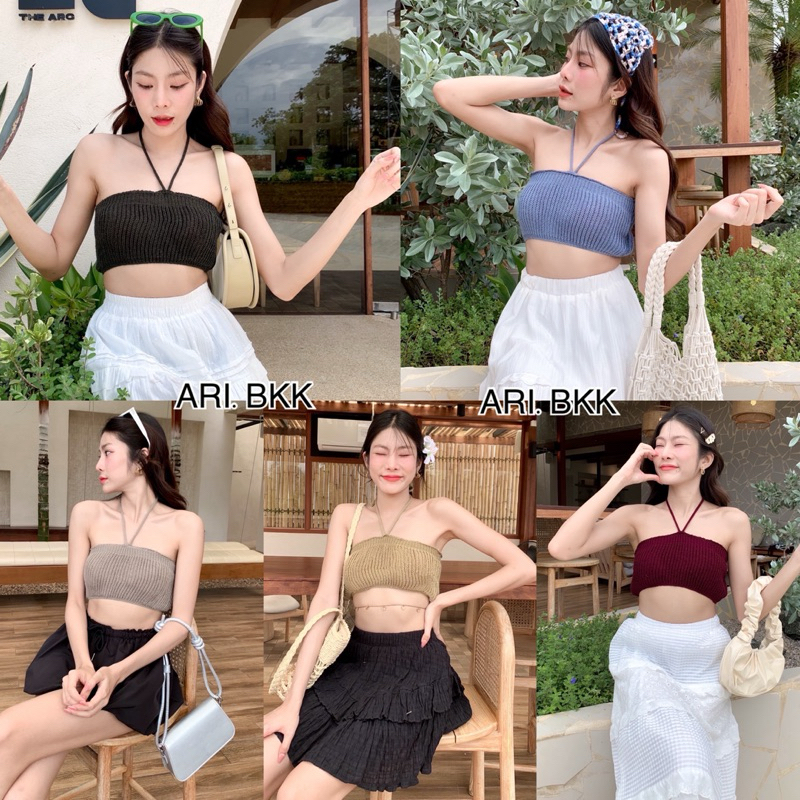 BY IRA พร้อมส่ง เสื้อเกาะอก ไหมพรมเกาะอก 3 in 1 ใส่ได้หลายแบบ มาพร้อมสายผูกเก๋ๆ ผูกคอได้ ผูกโบว์ ผูกเอวก็ยังได้!!!! อวด
