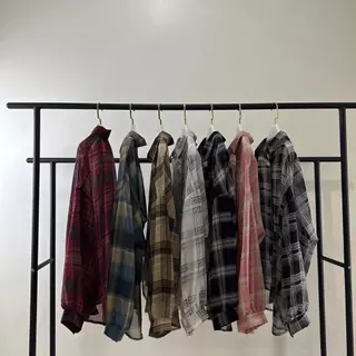 เสื้อเชิ้ตผู้หญิง แขนยาว เสื้อกันแดด oversize ผ้าเบาบาง ลายสก๊อต สไตส์เกาหลี