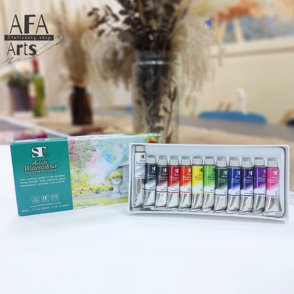 สีน้ำ ST 12 สี ชุดสีน้ำเอสทีหลอดเงา Artists' Water colour   12 colours
