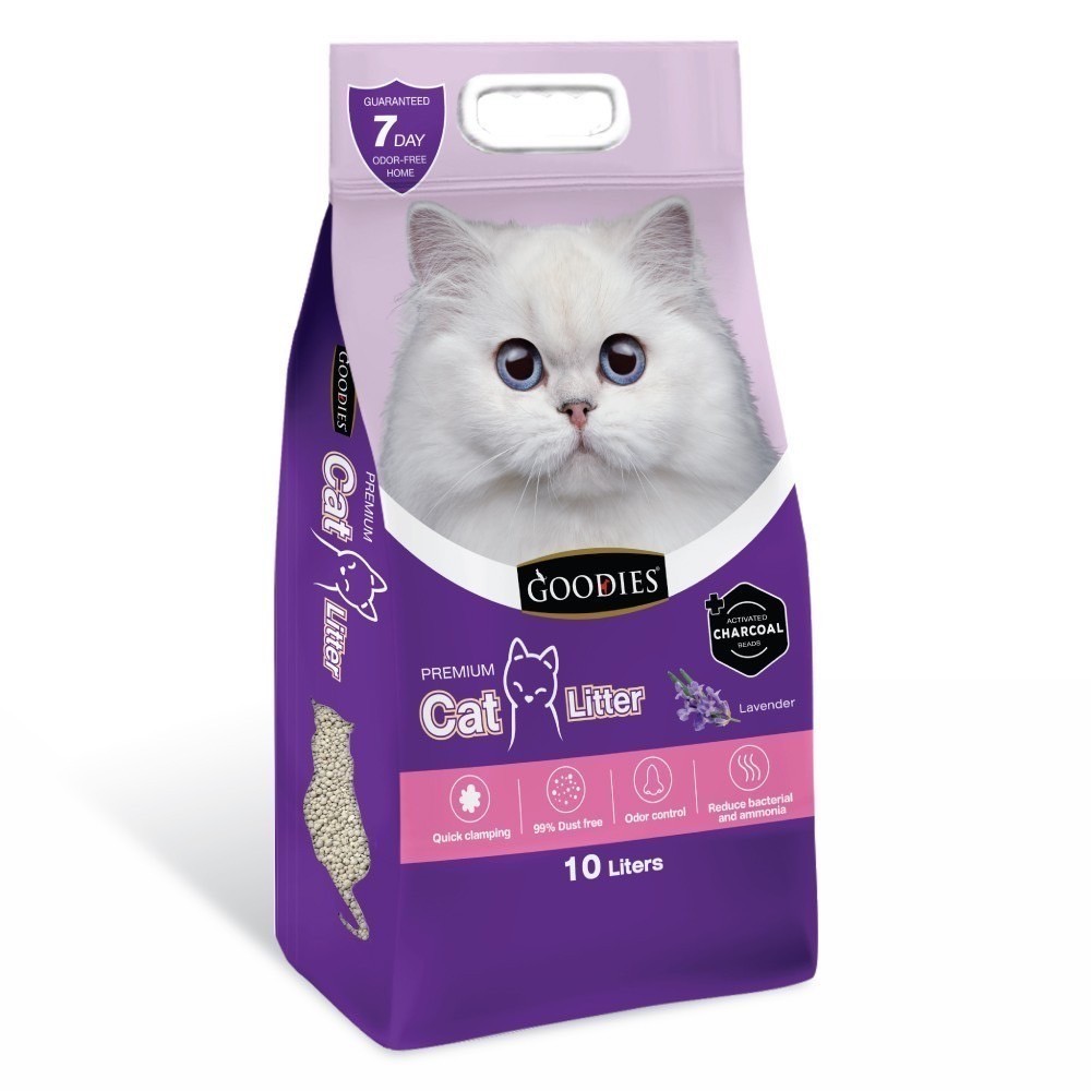 Goodies ทรายแมวชาร์โคลพรีเมี่ยม กลิ่นลาเวนเดอร์ ขนาด 10 ลิตร(10L)