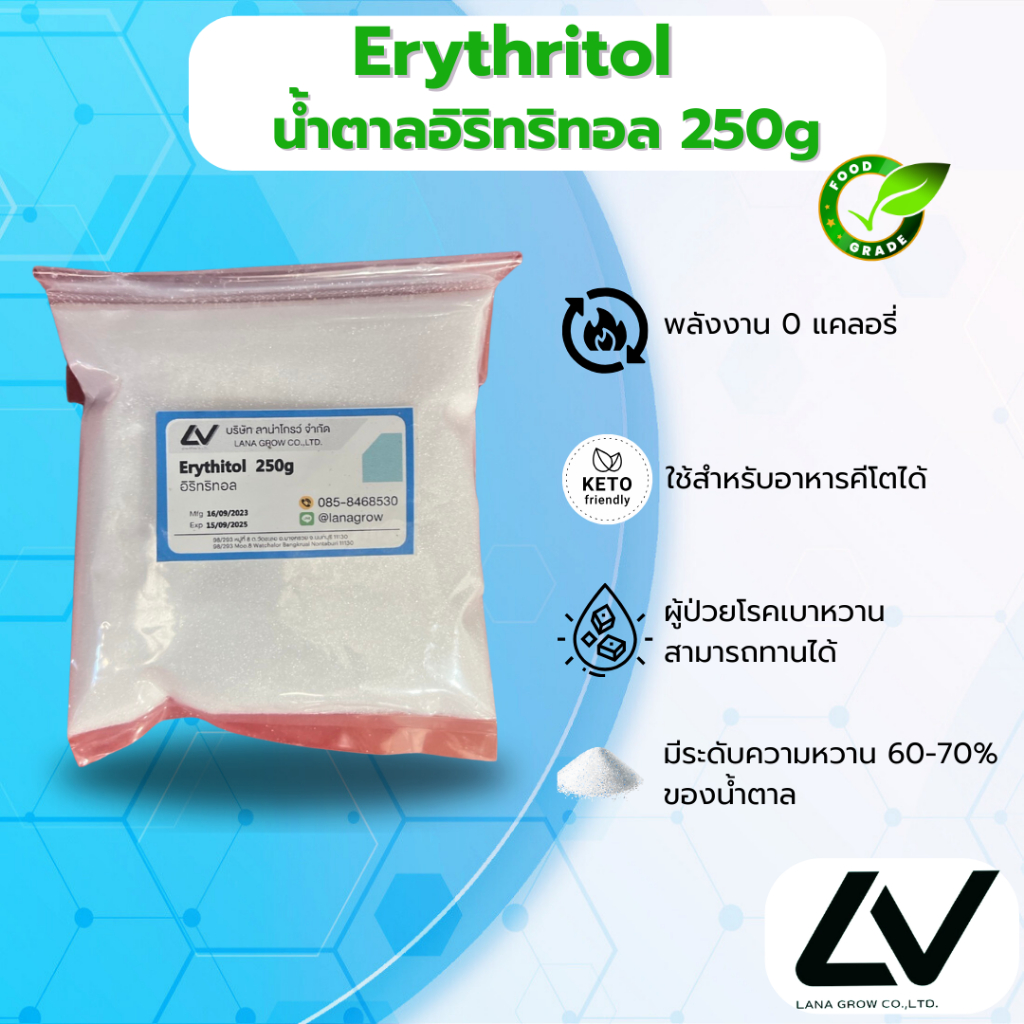 อิริทริทอล Erythritol  น้ำตาลคีโต Keto250g