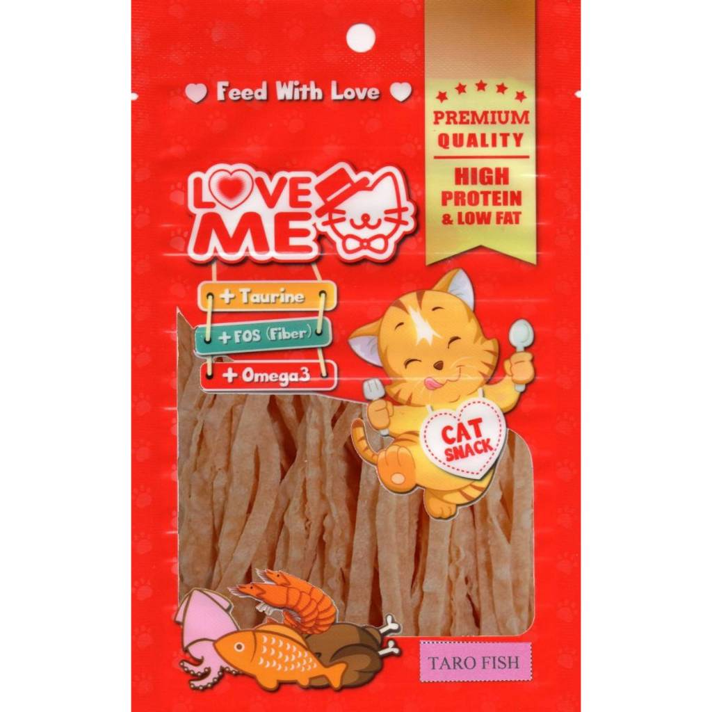 LOVEME ขนมปลาเส้น(ส้ม) สำหรับน้องแมว 35g ซื้อ 3 ชิ้นในราคา 100 บาท