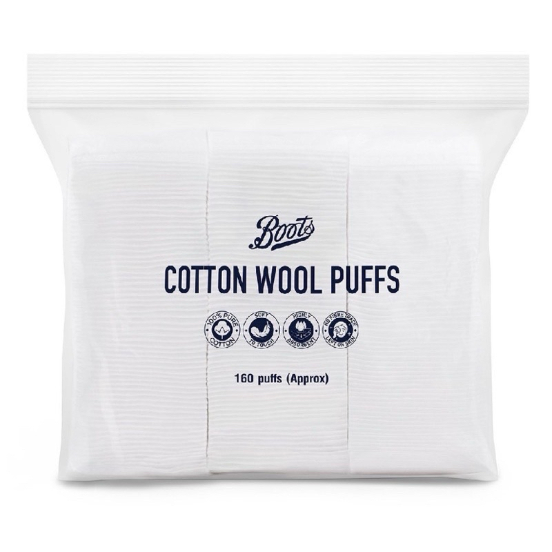 [พร้อมส่ง] BOOTS COTTON WOOL PUFFS บู๊ทส์ คอทเทิน วูล พัฟส์ 160 แผ่น