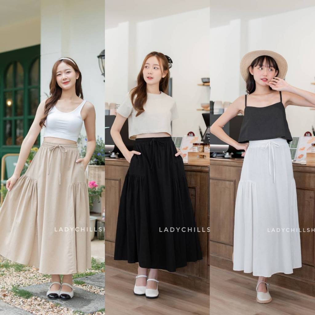 Lady Skirt กระโปรงยาวผ้าคอตตอนลินิน สไตล์มินิมอล งานตัดเอง Ladychillshop