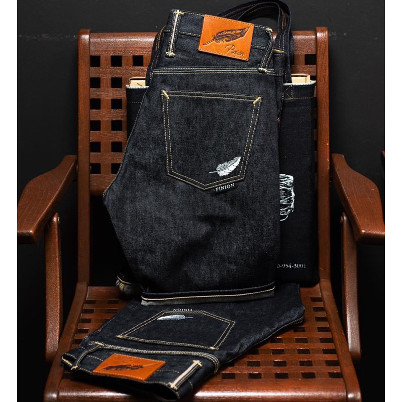 piniondenim ขาสั้น16ozสีดิบบูลปักขาว
