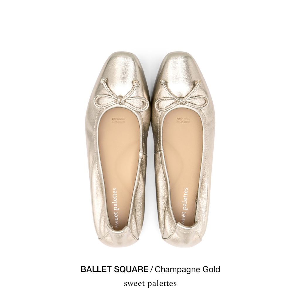 Sweet Palettes รองเท้าหนังแกะ Ballet Square Champagne Gold