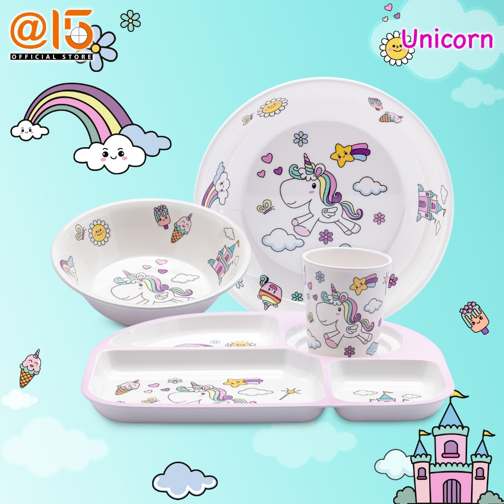 จานและชามสำหรับเด็ก ลาย Unicorn (ยูนิคอร์น) แบรนด์ Srithai Superware at fifteen