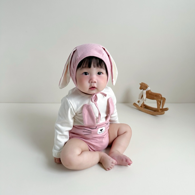 Babyculture สินค้าใหม่ พร้อมส่ง รอมเปอร์บอดี้สูทกระต่ายสีชมพู เสื้อผ้าเด็กเล็กหญิง ชาย เนื้อผ้าคอตตอน