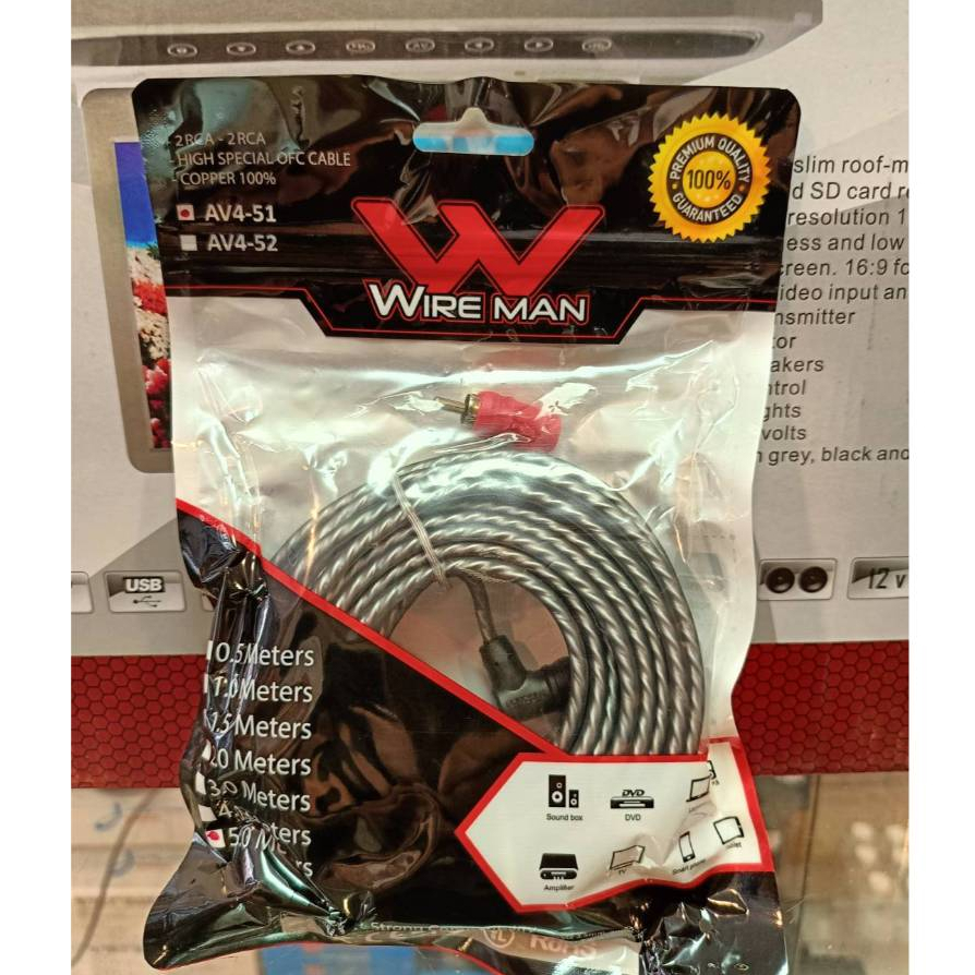 สายสัญญาณ RCA ทองแดงแท้ เข้า2ออก2 WIRE MAN มีความยาวให้เลือก สายถักอย่างดีไม่เหนียว หัวชุบทอง กันสัญญาณแทรกได้ดี