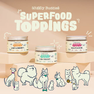 Wiggly Buddies Supper Food Topping ผงโรยอาหารพรีเมี่ยมสำหรับสัตว์เลี้ยง สูตร Health & Bone