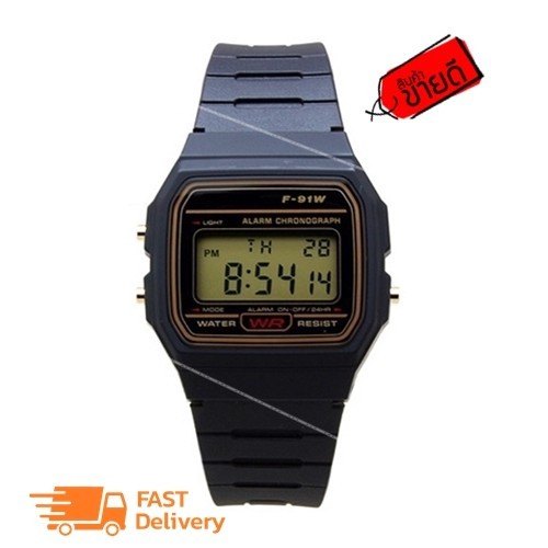 นาฬิกา แฟชั่น A1 ข้อมือผู้ชาย สายเรซิ่น รุ่น F-91W-Black
