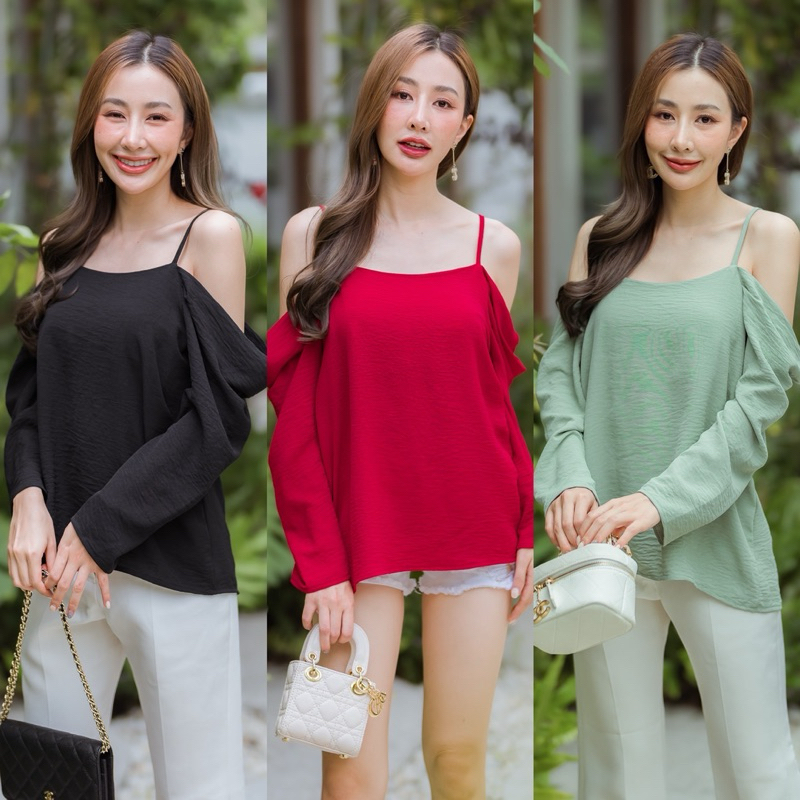 สายเดี่ยว ดีเทลแขนถ่วงผ้าดีทรงสวยสุดๆ