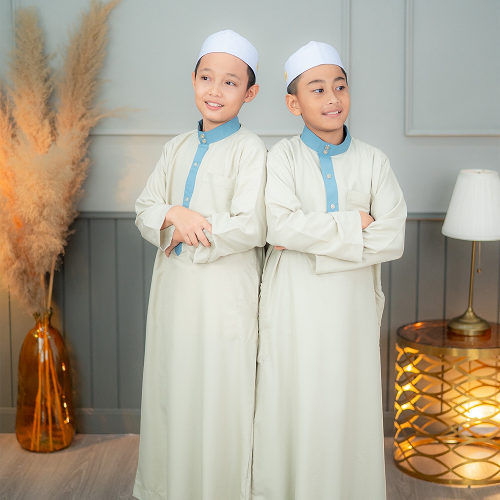 โต๊ปแขนยาว เด็กผู้ชาย งานคอปกทูโทนผ้าพริ้ว มีกระเป๋าข้าง BA36 วาริสมุสลิม - รูปที่ 2