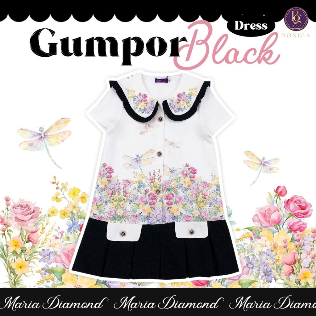 (มี2XL) Gumpor Black Dress เดรสทรงปล่อยกระดุมหน้าปกคอบัว ตัดต่อปลายกระโปรง ผ้าเปเป้เนื้อนิ่ม มีซับใน สีสวยเรียบหรู