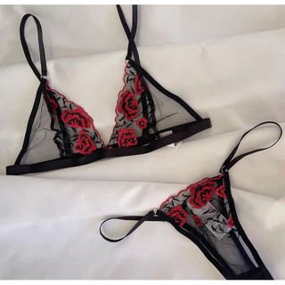 ชุดชั้นในลูกไม้ปักดอกกุหลาบ รุ่น pretty rose basic bra and thong