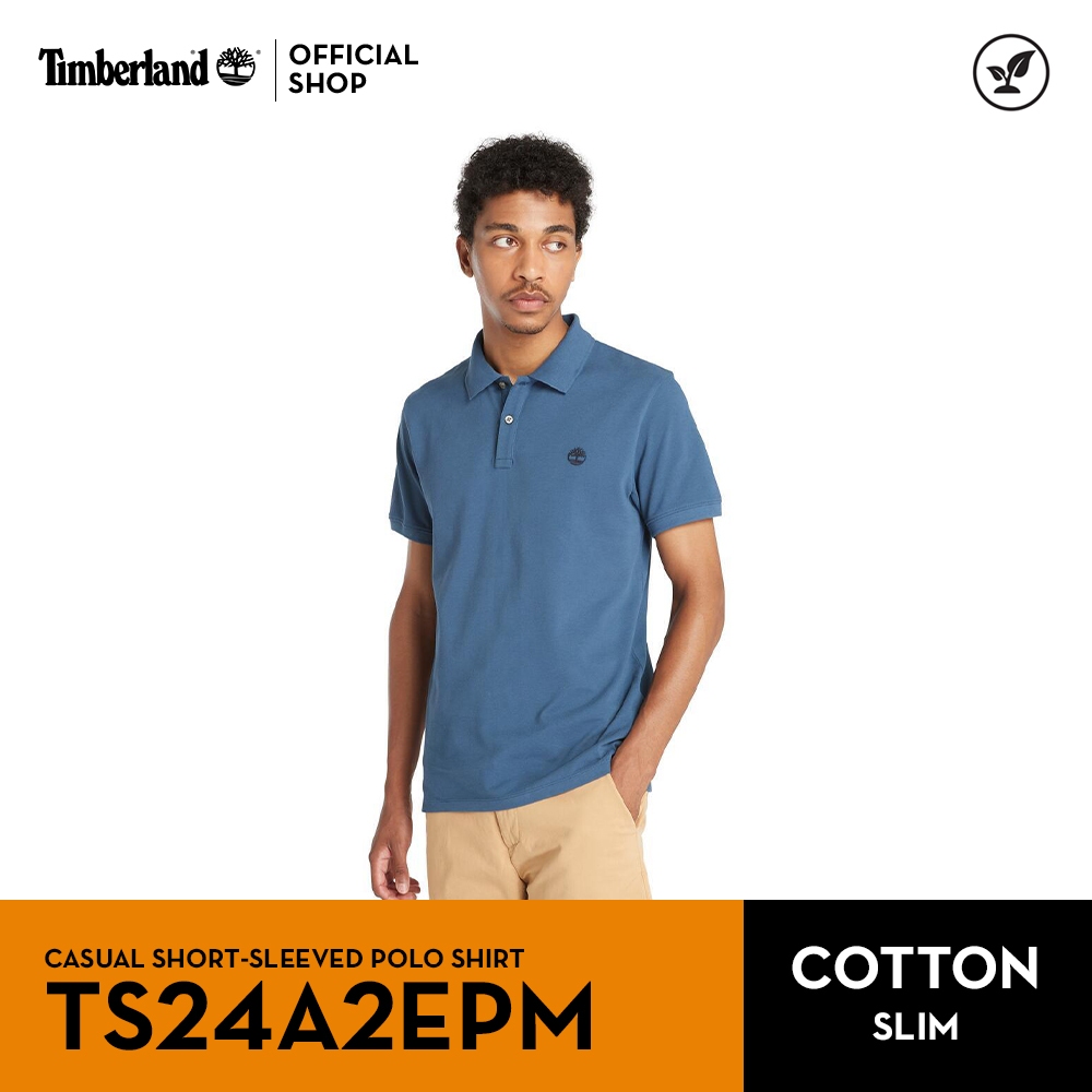 Timberland Men's Chest Logo Short Sleeve Polo Shirt เสื้อโปโล (TS24A2EPM)