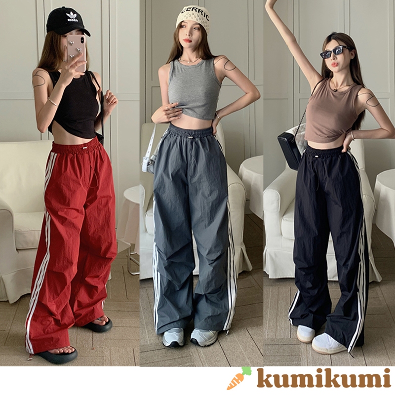 ชุดเอี๊ยมสตรีชุดเอี๊ยมเอวยางยืดสไตล์อเมริกันสตรีทสปอร์ต KUMIKUMI จัดส่งจากกรุงเทพ เหมาะสำหรับใส่เล่นกีฬาและออกไปเล่น