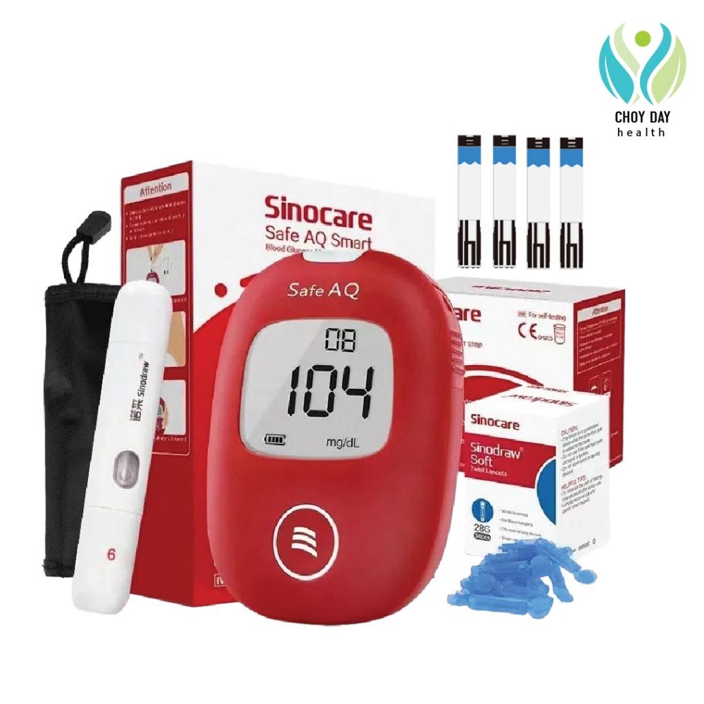 Sinocare ชุดSafe AQ smart เครื่องตรวจวัดระดับน้ำตาลในเลือด(เบาหวาน)เซตเครื่อง+แผ่นตรวจ+เข็มเจาะเลือด (รับประกัน 5ป๊)