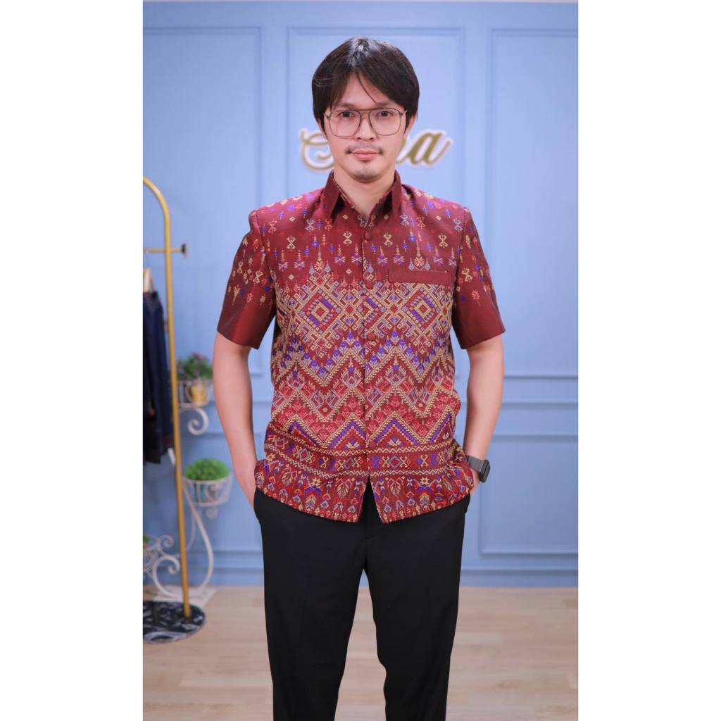 เสื้อผู้ชายลายแพรวาคอปกแขนสั้น (M1)