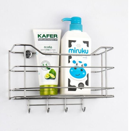 Kowa homeware KWH-R009 ชั้นแขวนสแตนเลสชั้นวางในห้องน้ำพร้อมตะขอSแขวนอเนกประสงค์ 4ตะขอสเตนเลส เกรด304