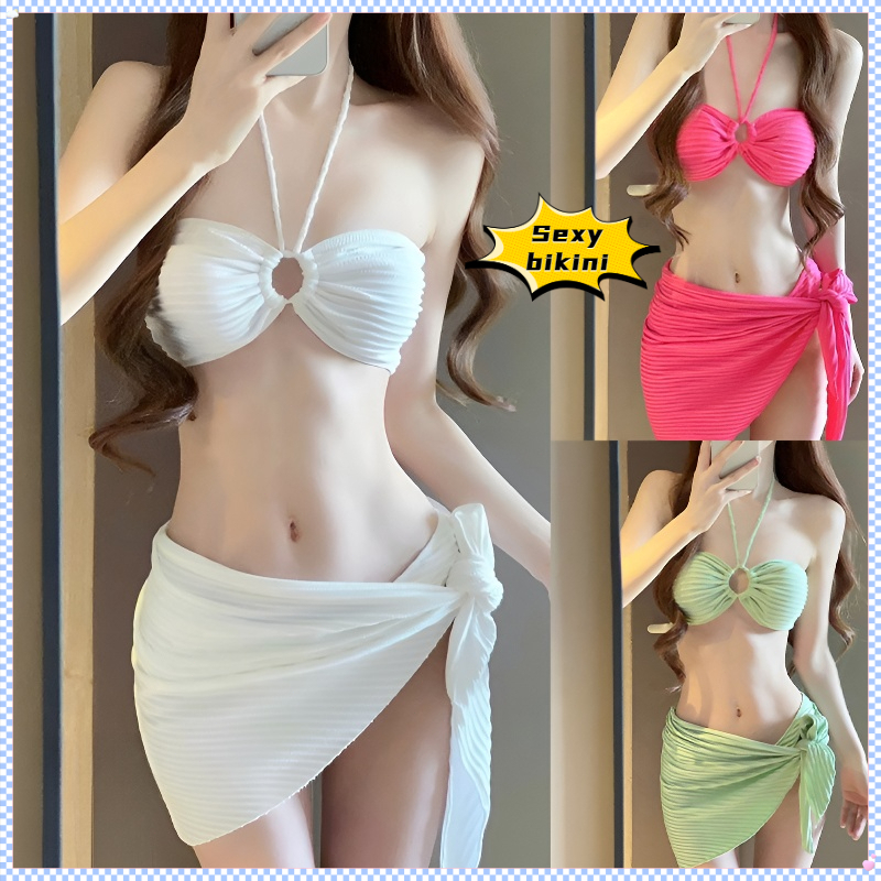 💗ส่งไวจากไทย💗Sexy bikini ชุดว่ายน้ำแฟชั่นสตรี ชุดบิกินี่ 3 ชิ้น บิกินี่+แม็กซี่เดรสสุดเซ็กซี่ บิกินี่เปลือยเกาะอกผ้านุ่ม