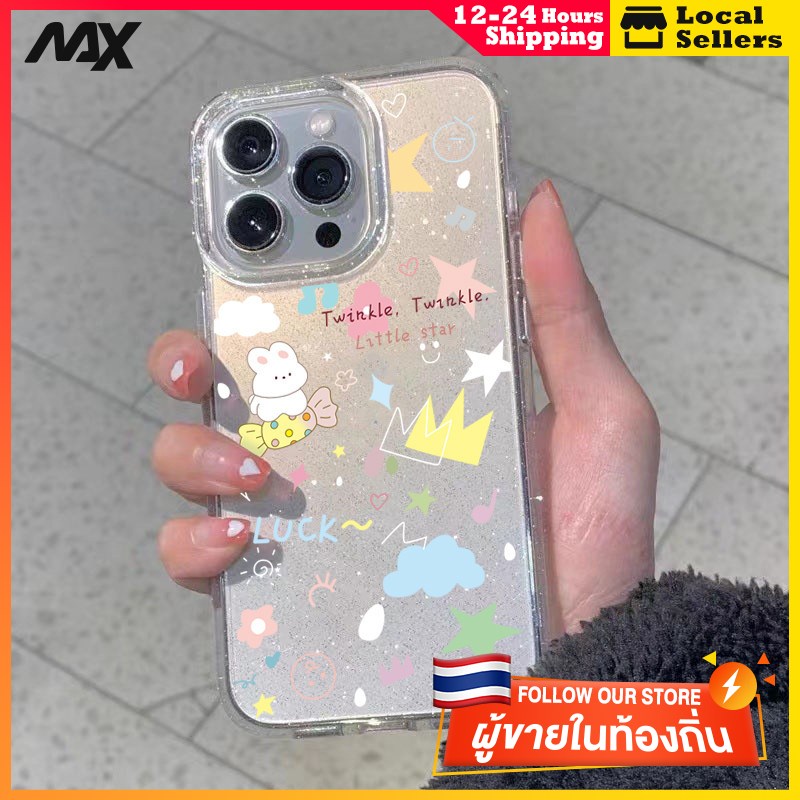ผงเพชรแผ่นโปร่งใส เทรนด์แฟชั่น เคลื่อนไหวดาวน้อย for 11 12 13 15 14plus 15 pro max XR 12 13pro 14 7P 8P XS 14Pro 11pro