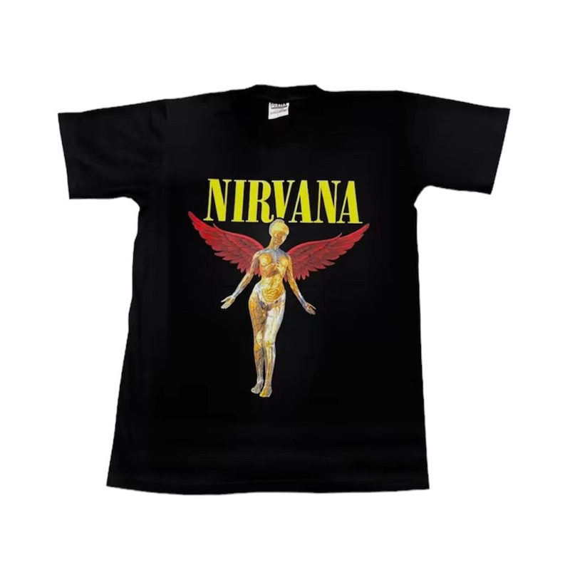 เสื้อยืด NIRVANA ลายนางฟ้า สีดำ