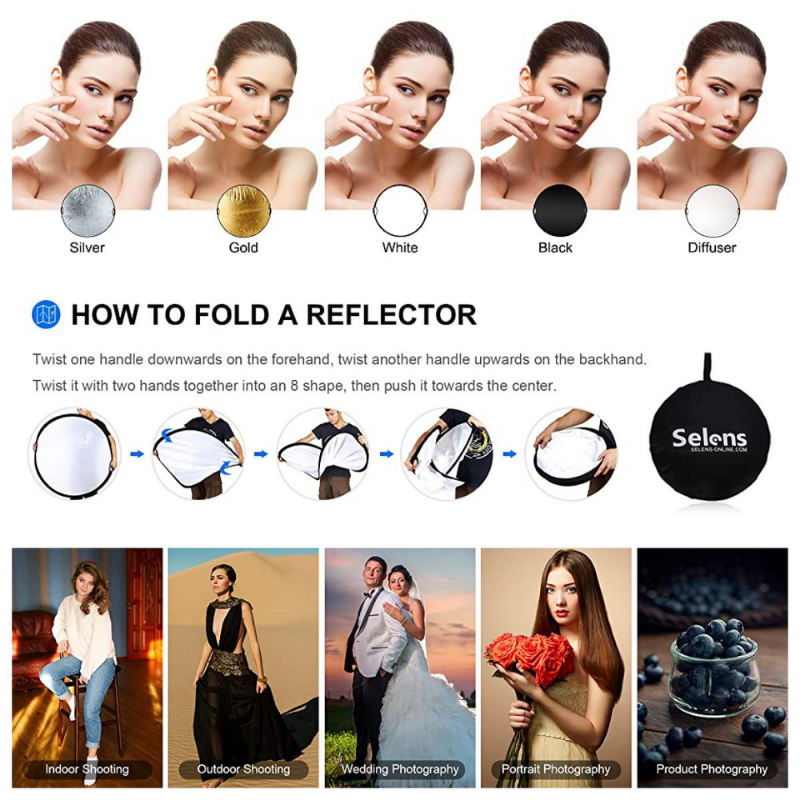 K&F แผ่นสะท้อนแสงแบบมีที่จับ 5in1 Circular Reflector Portable Foldable With Grip & Carrying Case ราคา ถูกที่สุด ดีลบีเคเค แกลเลอรีภาพที่ 4