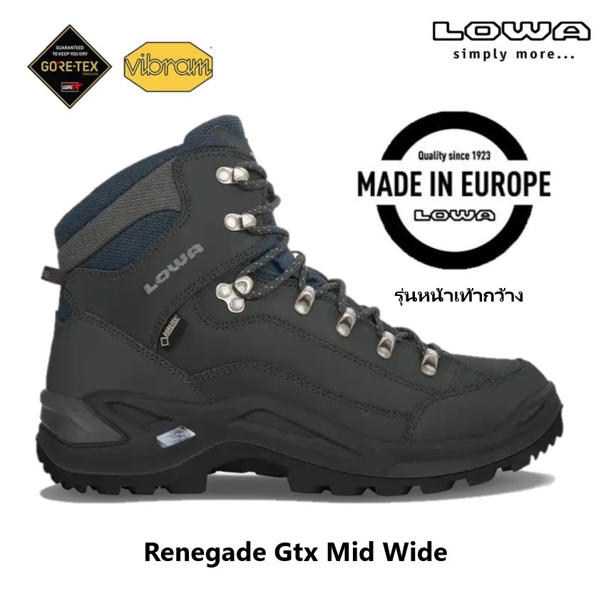 Lowa Renegade Gtx Mid Wide รองเท้าหุ้มข้อ (รุ่นหน้าเท้ากว้าง) ภายในบุผ้า Gore-Tex ระบายอากาศและความชื้นได้ดี เหมาะสำหรับ