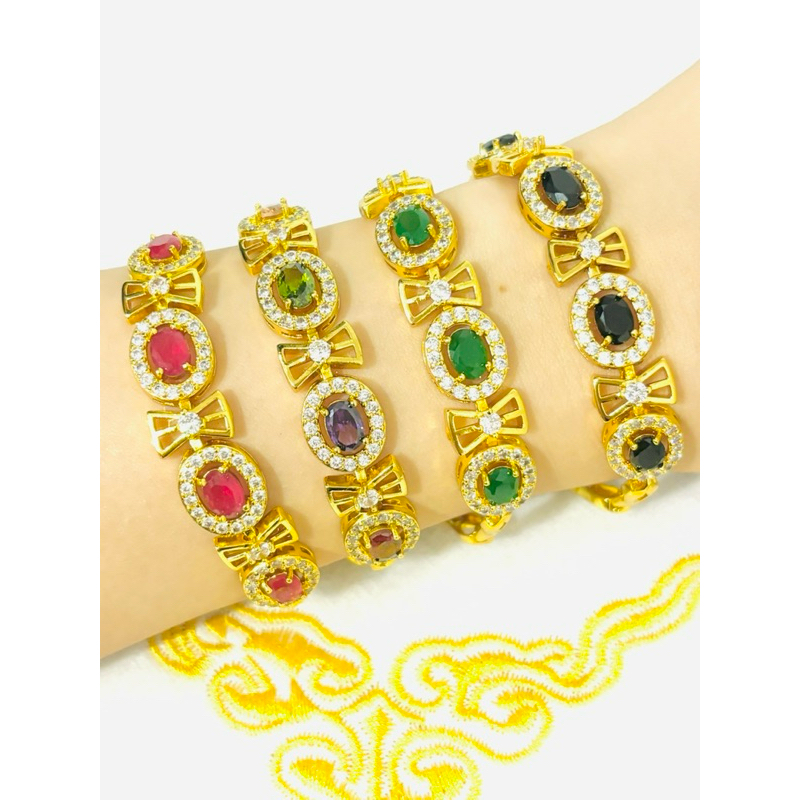 สร้อยข้อมือพลอยคลิปล็อค ความยาว 7 นิ้ว นพเก้า ใส่ออกงานได้ ใส่อาบน้ำได้