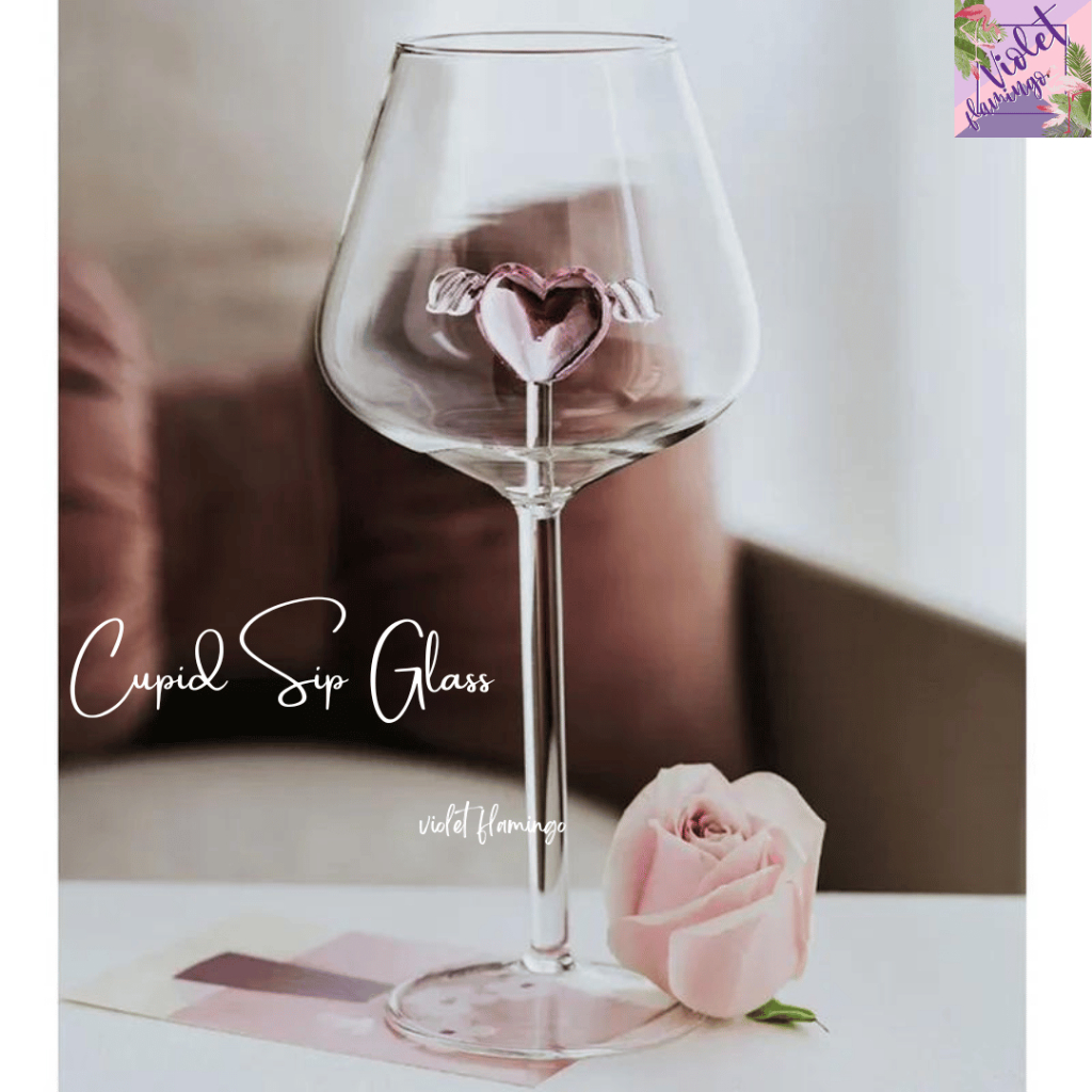 Violet Flamingo แก้วไวน์ แก้วน้ำรุ่น Cupid Sip Glass แก้วใสหัวใจคิวปิดอยู่ในแก้ว มี 2 ขนาดให้เลือก ของขวัญวันวาเลนไทน์