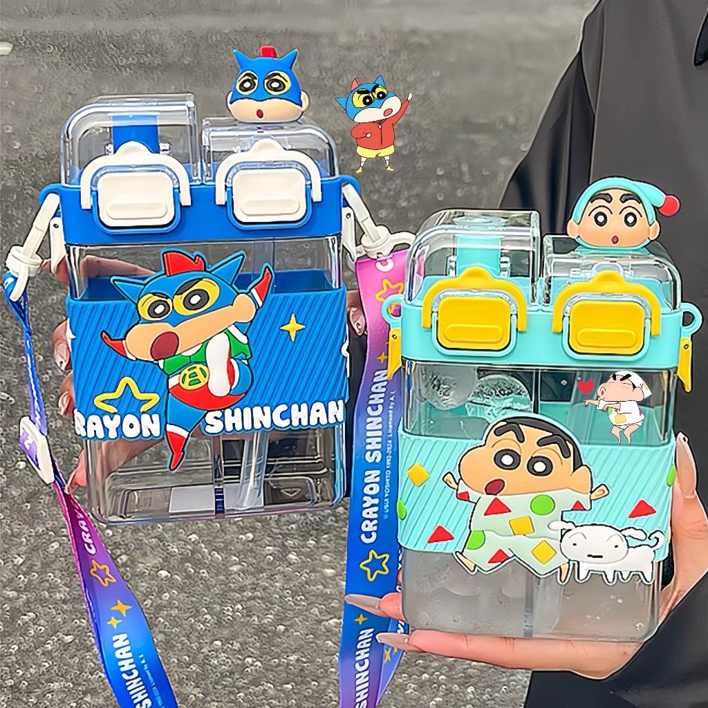 ถ้วยปากคู่Crayon Shin-chanน่ารักถ้วยสี่เหลี่ยม ขวดน้ําถ้วยปากคู่ ระดับมารดาและทารก สามารถเก็บน้ำร้อนได้