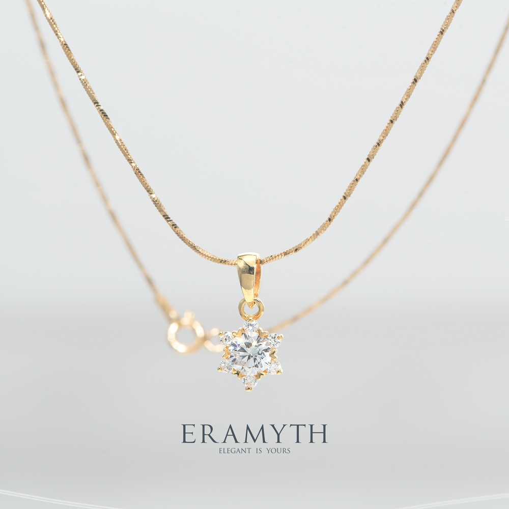 Eramyth Jewelry: สร้อยคอ จี้ เงินแท้925 ชุบสีทอง ฝั่งเพชรสวิสCZ ดีไซน์ดอกไม้ SF-0197-G01(พร้อมส่ง)