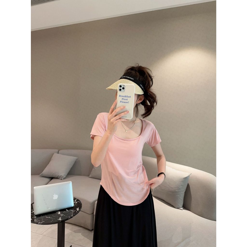 2403 เสื้อยืดคอเหลี่ยมแขนสั้น ชายโคร่งสีพื้น เนื้อผ้าเรย่อน คอต่ำ เนื้อผ้านิ่มบางเบาใส่สบาย Modal T-shirts ราคา ถูกที่สุด ดีลบีเคเค แกลเลอรีภาพที่ 8