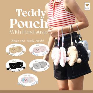 Teddy House : Fluffy Pouch with Hand Strap กระเป๋า หน้าหมี ก…