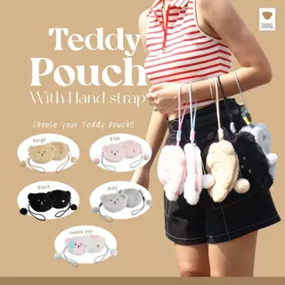 Teddy House : Fluffy Pouch with Hand Strap กระเป๋า หน้าหมี กระเป๋าสตางค์คล้องมือ ขนFluffy สุดนิ่ม