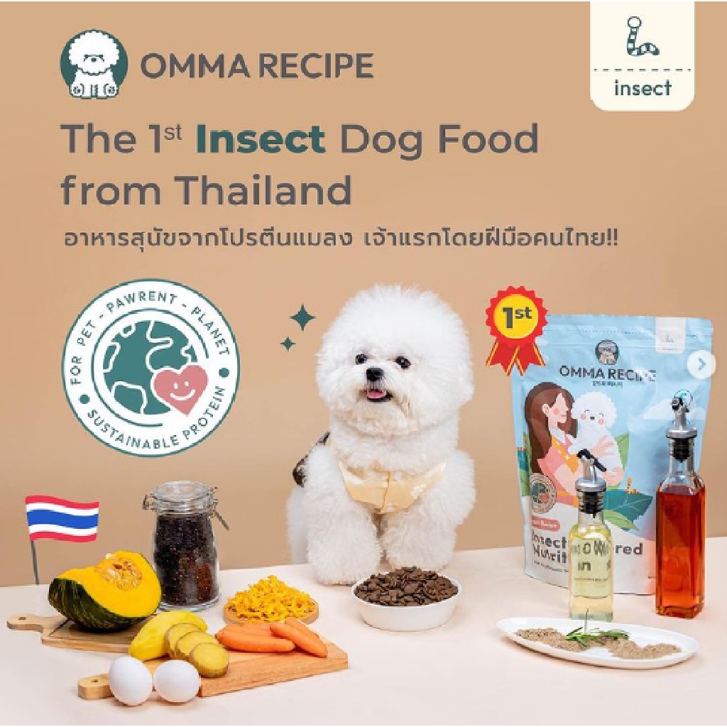 OMMA RECIPE สูตร Insect Nutrition 1kg. อาหารสุนัขจากโปรตีนแมลง ไม่มีส่วนผสมของไก่ สำหรับสุนัขแพ้ง่าย